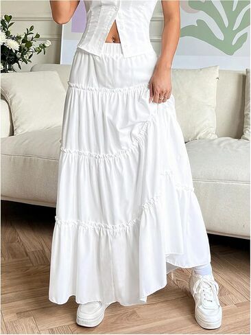 GORGLITTER Women's Flowy Ruffle Maxi Skirts Boho Tiered A Line Long Skirts Going Out Outfits in Saudi Arabia