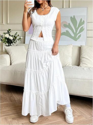 GORGLITTER Women's Flowy Ruffle Maxi Skirts Boho Tiered A Line Long Skirts Going Out Outfits in Saudi Arabia