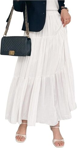 GORGLITTER Women's Boho Flowy Maxi Skirts High Waisted Ruffle Hem Flared Long Skirts Work Business Dressy Trendy in Saudi Arabia