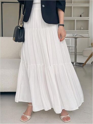 GORGLITTER Women's Boho Flowy Maxi Skirts High Waisted Ruffle Hem Flared Long Skirts Work Business Dressy Trendy in Saudi Arabia