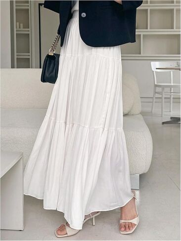 GORGLITTER Women's Boho Flowy Maxi Skirts High Waisted Ruffle Hem Flared Long Skirts Work Business Dressy Trendy in Saudi Arabia