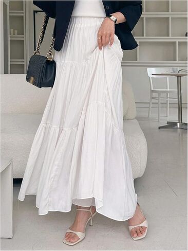 GORGLITTER Women's Boho Flowy Maxi Skirts High Waisted Ruffle Hem Flared Long Skirts Work Business Dressy Trendy in Saudi Arabia