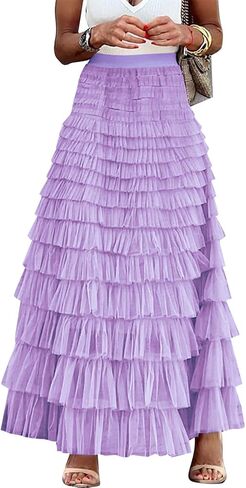 Gihuo Women's Long Maxi Tulle Skirts A Line High Waisted Tiered Layered Midi Skirt Mesh Ruffle Tutu Petticoat in Kuwait
