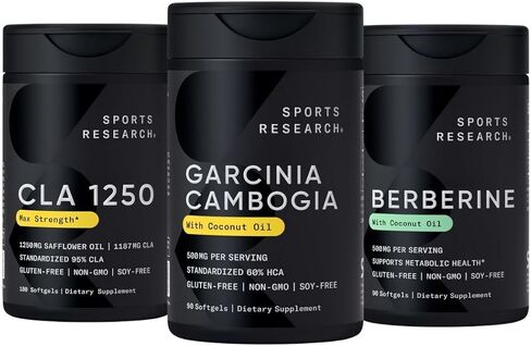 حزمة مكملات الأبحاث الرياضية - Garcinia Cambogia ، CLA - 1250mg مع حمض اللينوليك المترافق النشط والبربرين in Saudi Arabia