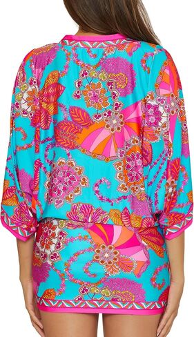 Trina Turk Women's Standard Meilani Swim Dress, V-Neck, Casual, Floral Print, Beach Cover Ups, Multicolor in Saudi Arabia