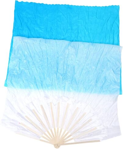 POPETPOP 1.8M Gradient Color Fan Veils Womens Silk Fans for Dance Performance Flexible Handheld Fan for Adults White to Blue in Saudi Arabia