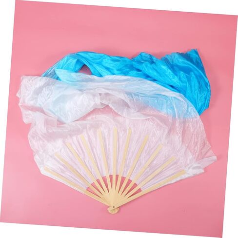 POPETPOP 1.8M Gradient Color Fan Veils Womens Silk Fans for Dance Performance Flexible Handheld Fan for Adults White to Blue in Saudi Arabia
