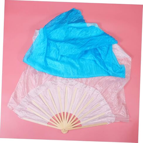 POPETPOP 1.8M Gradient Color Fan Veils Womens Silk Fans for Dance Performance Flexible Handheld Fan for Adults White to Blue in Saudi Arabia