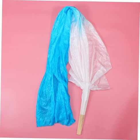 POPETPOP 1.8M Gradient Color Fan Veils Womens Silk Fans for Dance Performance Flexible Handheld Fan for Adults White to Blue in Saudi Arabia