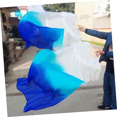 POPETPOP 1.8M Gradient Color Fan Veils Womens Silk Fans for Dance Performance Flexible Handheld Fan for Adults White to Blue in Saudi Arabia
