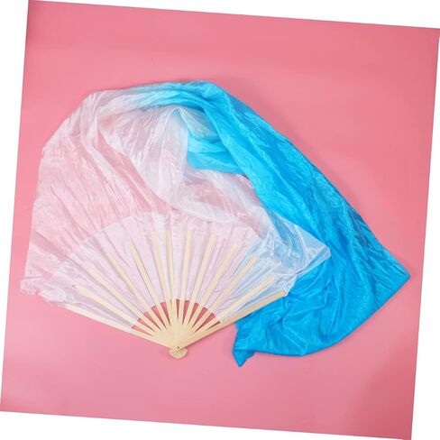 POPETPOP 1.8M Gradient Color Fan Veils Womens Silk Fans for Dance Performance Flexible Handheld Fan for Adults White to Blue in Saudi Arabia