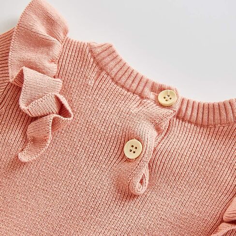 Baby Girl Long Sleeve Ruffle Bodysuit Dress Pleated Hem Pink Tutu Fall Clothes My First Thanksgiving Ugly Christmas Outfits 0-3 Months Snap Up Knit Sweater Winter Romper Brown 6-12 Months in Saudi Arabia