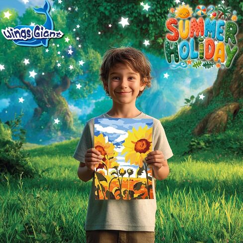 3 Pack Paint by Numbers for Kids Ages 8-12, Pre-Printed Acrylic Oil Painting, Includes (8x10, 8x9, 8x8 inch) Framed Canvas with 30 Acrylic Paint Pots, 5 Brushes for Kids, Art Supplies for Kids 9-12 in Kuwait