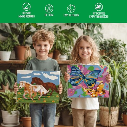 3 Pack Paint by Numbers for Kids Ages 8-12, Pre-Printed Acrylic Oil Painting, Includes (8x10, 8x9, 8x8 inch) Framed Canvas with 30 Acrylic Paint Pots, 5 Brushes for Kids, Art Supplies for Kids 9-12 in Kuwait