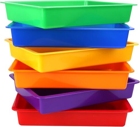ShineMe Turn in Trays Classroom, 6 Pack White Paper Trays for Classroom with Colorful Labels, Thick Plastic Storage Bins for School, Office Organization, Letter Size Flat Storage Tray in Saudi Arabia