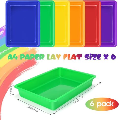 ShineMe Turn in Trays Classroom, 6 Pack White Paper Trays for Classroom with Colorful Labels, Thick Plastic Storage Bins for School, Office Organization, Letter Size Flat Storage Tray in Saudi Arabia