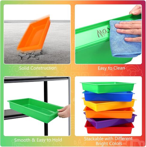 ShineMe Turn in Trays Classroom, 6 Pack White Paper Trays for Classroom with Colorful Labels, Thick Plastic Storage Bins for School, Office Organization, Letter Size Flat Storage Tray in Saudi Arabia