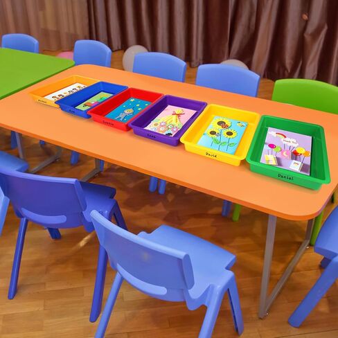 ShineMe Turn in Trays Classroom, 6 Pack White Paper Trays for Classroom with Colorful Labels, Thick Plastic Storage Bins for School, Office Organization, Letter Size Flat Storage Tray in Saudi Arabia
