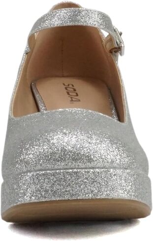 Soda “NOSTA" ~ Women Square Toe Mary Jane Platform High Chunky Flare Heel Pump Shoe with Adjustable Ankle Strap in Saudi Arabia