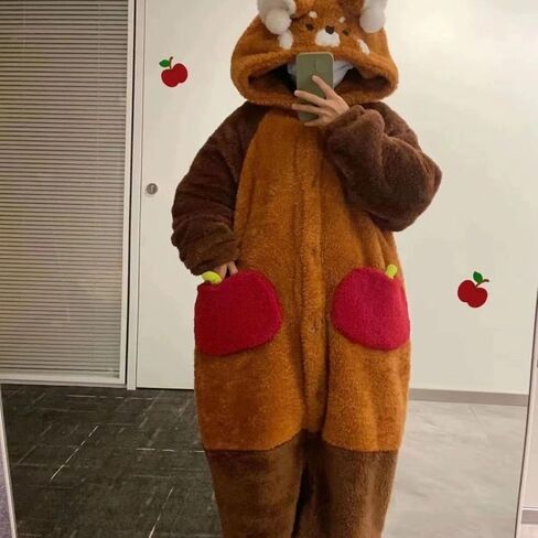 Animal Onesies Pajamas,Warm Flannel Cute Animal Onesie Pajamas Christmas Cosplay Sleepwear Jumpsuit Thick Nightgown in Saudi Arabia