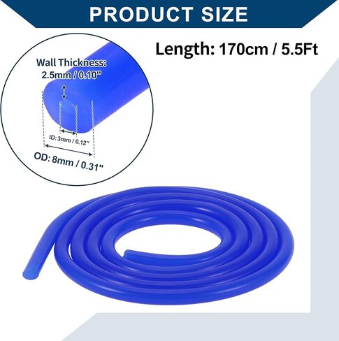 Silicone Vacuum Tubing Hose Automotive Vacuum Line High Temperature 5.5Ft 1/8" 3mm ID 2.5mm Thickness 1 Pcs Blue 130PSI Max Pressure in Saudi Arabia