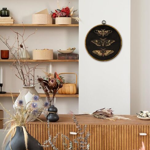 Mcehtle Vintage Gold Butterfly Wall Art Decor, Dark Moody Cottagecore Moth Butterfly Framed Canvas Prints 10x10, Neutral Farmhouse Round Wall Hanging Artwork Decorations for Bedroom Living Room in Kuwait
