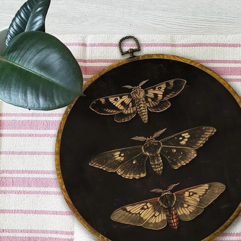 Mcehtle Vintage Gold Butterfly Wall Art Decor, Dark Moody Cottagecore Moth Butterfly Framed Canvas Prints 10x10, Neutral Farmhouse Round Wall Hanging Artwork Decorations for Bedroom Living Room in Kuwait
