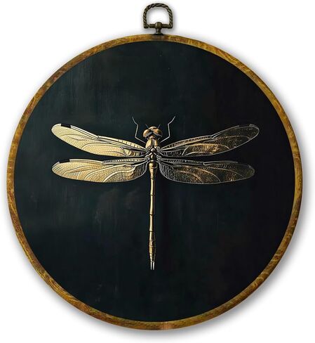Mcehtle Vintage Gold Butterfly Wall Art Decor, Dark Moody Cottagecore Moth Butterfly Framed Canvas Prints 10x10, Neutral Farmhouse Round Wall Hanging Artwork Decorations for Bedroom Living Room in Kuwait