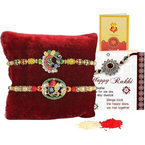 TIED RIBBONS Rakhi for Brother Set of 2 | Raksha Bandhan Mini Card | Roli Tika - Raksha bandhan Bracelet for Brother | Rakhi Gift in Kuwait