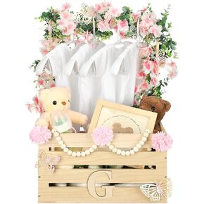 Juexica Wooden Baby Shower Crate Closet, Baby Basket with Handle Butterfly Eucalyptus Garland Wooden Bead Baby Hangers Large Letter, Butterfly Theme Wooden Crate for Pregnancy New Parent in Saudi Arabia