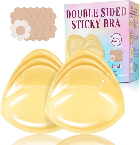 Double Sided Sticky Bra Push up, Ultra Invisible Lift Bra Inserts Push up Sticky Bra Pads Inserts, Reusable Boob inserts for Bikini Swimsuit Sports Strapless, 1 Pair, Nude in Saudi Arabia