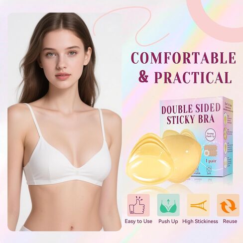 Double Sided Sticky Bra Push up, Ultra Invisible Lift Bra Inserts Push up Sticky Bra Pads Inserts, Reusable Boob inserts for Bikini Swimsuit Sports Strapless, 1 Pair, Nude in Saudi Arabia