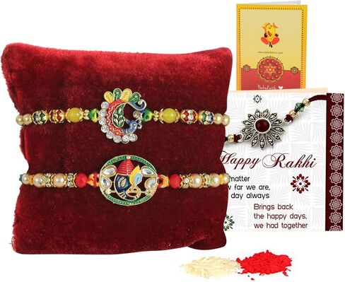 TIED RIBBONS Rakhi for Brother Set of 2 | Raksha Bandhan Mini Card | Roli Tika - Raksha bandhan Bracelet for Brother | Rakhi Gift in Saudi Arabia