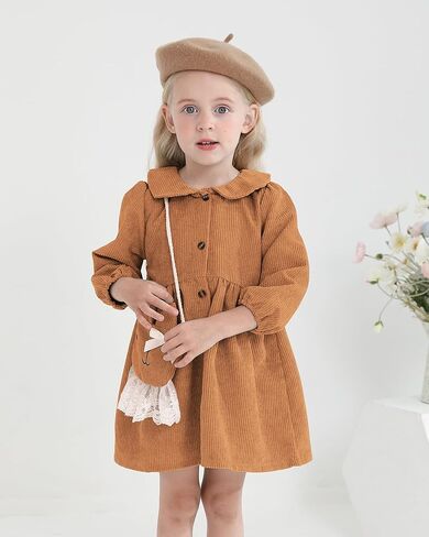 Mioglrie Baby Girl Dress Toddler Girl Dress Fall Winter Long Sleeve Corduroy Princess Dresses Cute Satchel Playwear Outfits in Kuwait