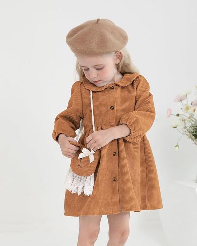 Mioglrie Baby Girl Dress Toddler Girl Dress Fall Winter Long Sleeve Corduroy Princess Dresses Cute Satchel Playwear Outfits in Kuwait