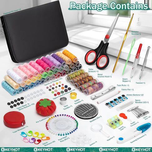 KEYHOT Mini Sewing Kit Basic - 87 Pcs Home Sewing Starter Kit - Sewing Supplies Kit Accessories for Adults Beginner Travel Including Sewing Needles Thread Scissors Measure Etc（Black） in Saudi Arabia