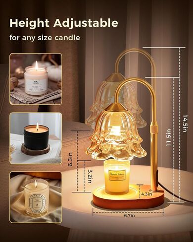 11.5"-14.5" Candle Warmer Lamp with Timer & Dimmer, Gift for Women, Birthday, Adjustable Height Warming Light for Jar Candles, Modern Dimmable Table Light with 2 Bulbs for Bedroom, Office in Saudi Arabia