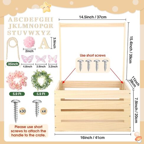Juexica Wooden Baby Shower Crate Closet, Baby Basket with Handle Butterfly Eucalyptus Garland Wooden Bead Baby Hangers Large Letter, Butterfly Theme Wooden Crate for Pregnancy New Parent in Saudi Arabia