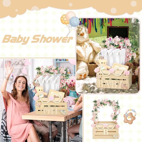 Juexica Wooden Baby Shower Crate Closet, Baby Basket with Handle Butterfly Eucalyptus Garland Wooden Bead Baby Hangers Large Letter, Butterfly Theme Wooden Crate for Pregnancy New Parent in Saudi Arabia