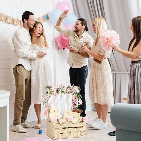 Juexica Wooden Baby Shower Crate Closet, Baby Basket with Handle Butterfly Eucalyptus Garland Wooden Bead Baby Hangers Large Letter, Butterfly Theme Wooden Crate for Pregnancy New Parent in Saudi Arabia
