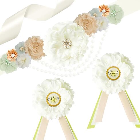 Mom To Be Sash Baby Shower - Dad To Be Corsage, Maternity Sash for Baby Shower Decorations Pregnancy Parents Props Keepsake Gifts, Sage Green in Saudi Arabia