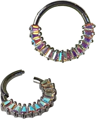 1 Piece Stunning Solid Titanium Baguette CZ Gems Hinged Segment Ring -16g - Helix Cartilage Clicker - Body Jewelry in Saudi Arabia