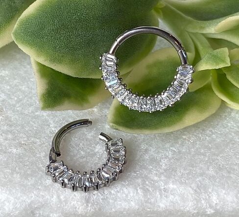 1 Piece Stunning Solid Titanium Baguette CZ Gems Hinged Segment Ring -16g - Helix Cartilage Clicker - Body Jewelry in Saudi Arabia
