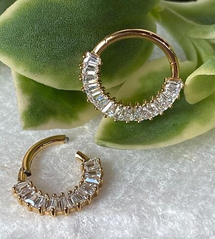 1 Piece Stunning Solid Titanium Baguette CZ Gems Hinged Segment Ring -16g - Helix Cartilage Clicker - Body Jewelry in Saudi Arabia