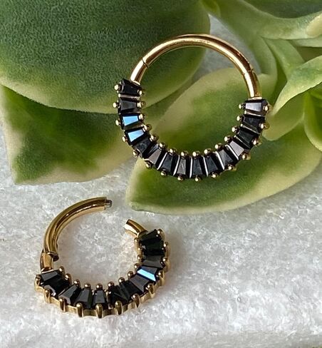 1 Piece Stunning Solid Titanium Baguette CZ Gems Hinged Segment Ring -16g - Helix Cartilage Clicker - Body Jewelry in Saudi Arabia