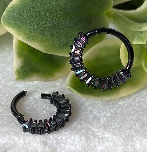 1 Piece Stunning Solid Titanium Baguette CZ Gems Hinged Segment Ring -16g - Helix Cartilage Clicker - Body Jewelry in Saudi Arabia