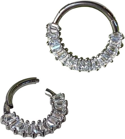 1 Piece Stunning Solid Titanium Baguette CZ Gems Hinged Segment Ring -16g - Helix Cartilage Clicker - Body Jewelry in Saudi Arabia