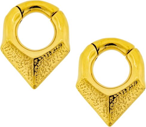 6GA 316L Stainless Steel Textured V-Shaped Hinged Clicker Rings for Stretched Piercings, Sold as a Pair in Saudi Arabia