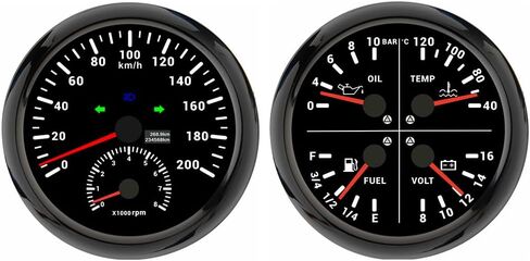 Eling 110mm 2 Gauge Set Speedometer GPS 200km/h مع مقياس سرعة الدوران 0-8000 دورة في الدقيقة مع إجمالي عدد الكيلومترات 4in1 لمستوى الوقود متعدد الوظائف. ضغط الزيت 0-10BAR Voltmeter 12V لقارب RV Auto in Kuwait