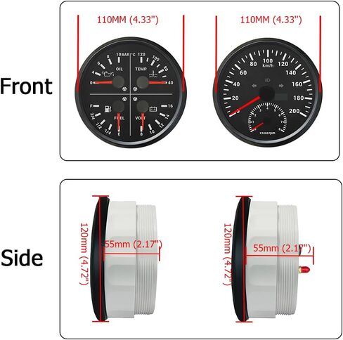 Eling 110mm 2 Gauge Set Speedometer GPS 200km/h مع مقياس سرعة الدوران 0-8000 دورة في الدقيقة مع إجمالي عدد الكيلومترات 4in1 لمستوى الوقود متعدد الوظائف. ضغط الزيت 0-10BAR Voltmeter 12V لقارب RV Auto in Kuwait